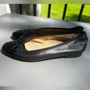 CHANEL Ballerina Black Leather Flats Size 36.5